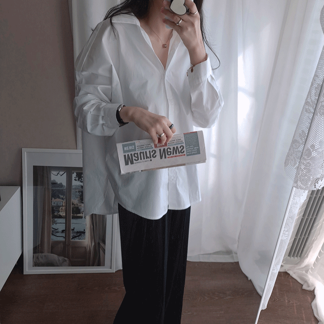 여자 흰남방 레이어드 루즈핏 기본 셔츠 화이트