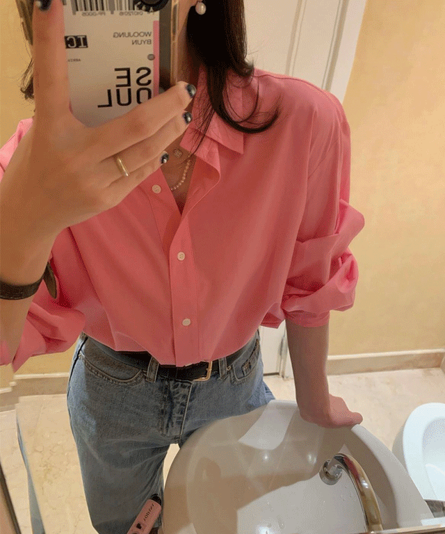 핑크 남방 루즈핏 뉴보이 셔츠