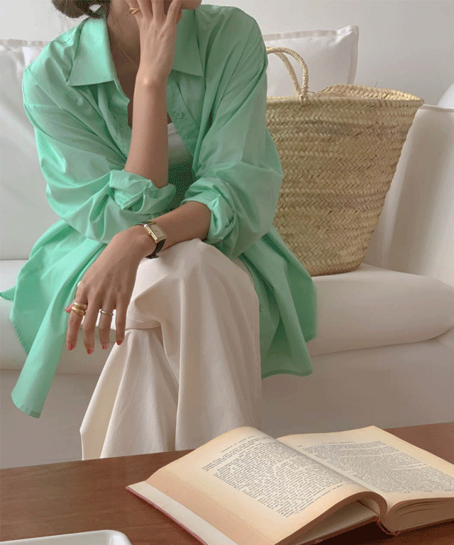 민트색 루즈핏 남방 여름 긴팔 셔츠