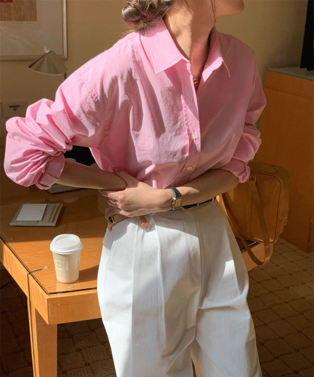 핑크 남방 기본 루즈핏 셔츠